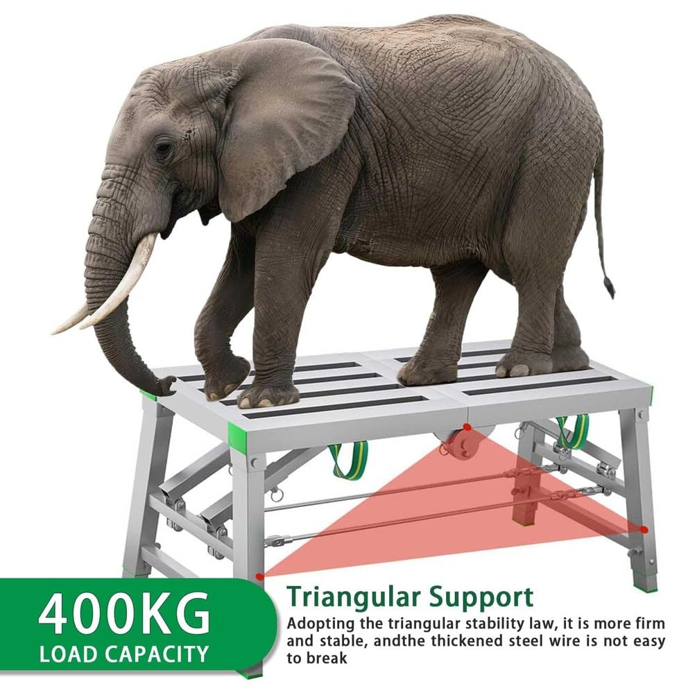 Plataforma de andamio plegable antideslizante, 400 kg, altura ajustable