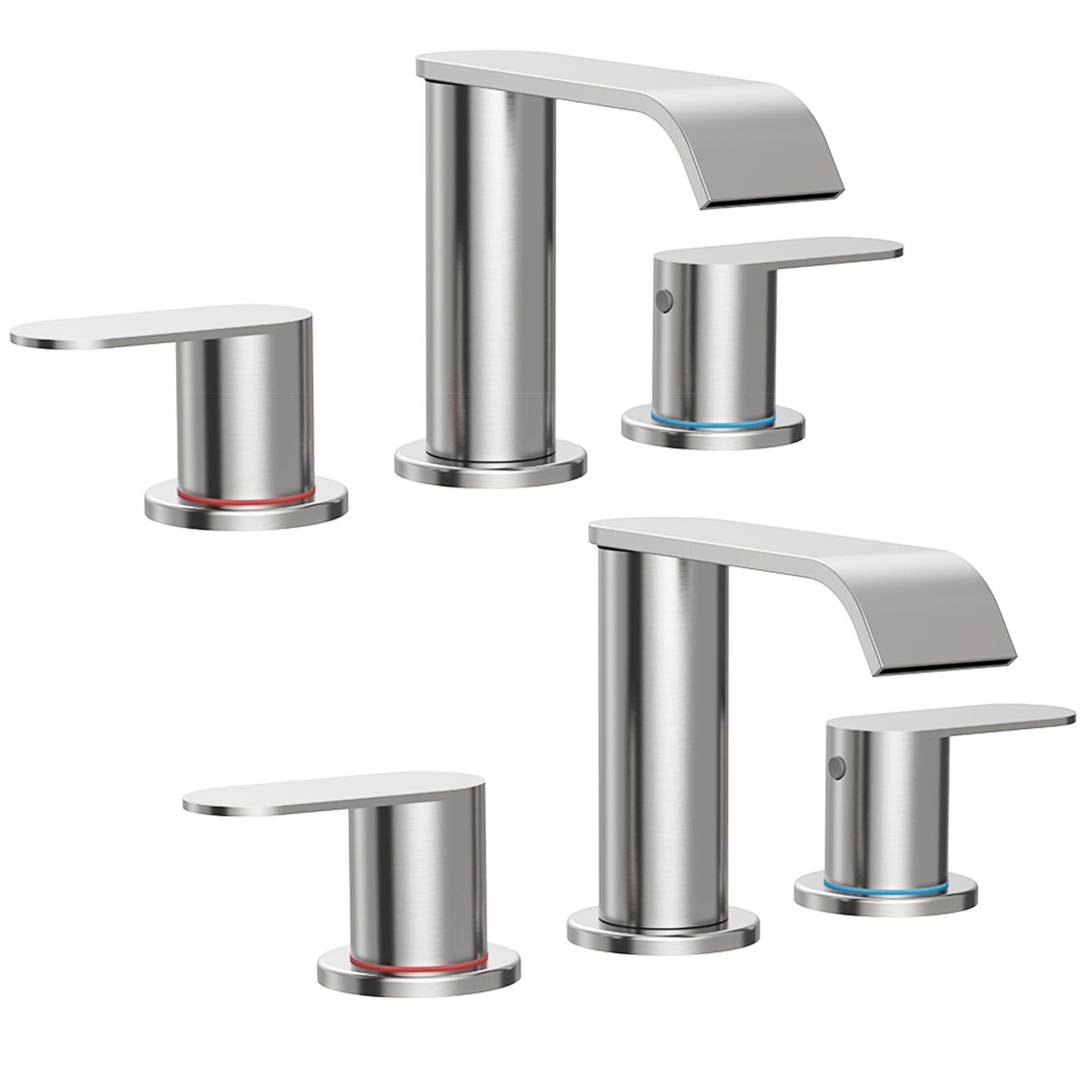 Sxithgkdw Brushed Nickel X 2 2 Pack Brushed Nickel Waterfall Bathroom Faucet For Sink 3 Hole Widespread Bathroom Sink Faucets With Pop-Up Drain And Supply Lines Stainless Steel 2-Handle Bathroom Sink Faucet By