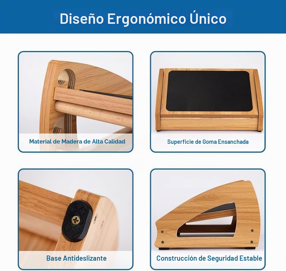 StrongTek Reposapiés Regulable de Madera para Oficina 180 kg | Reposapiés ergonómico de madera con ajuste de altura y superficie antideslizante para máximo confort de trabajo