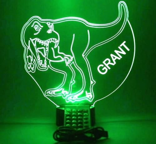 Miniatura 3 de MIRROR MANIA Lámpara de mesa con diseño de dinosaurio, con diseño de dinosaurio, con control remoto, 16 opciones de color, atenuador, grabado