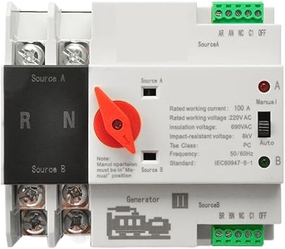 Double Power Automatic Transfer Switch 2P ATS Dual Power Automatic Transfer Switch Electrical Selector Switches Uninterrupted Power 125A Mini 220V 50-60Hz