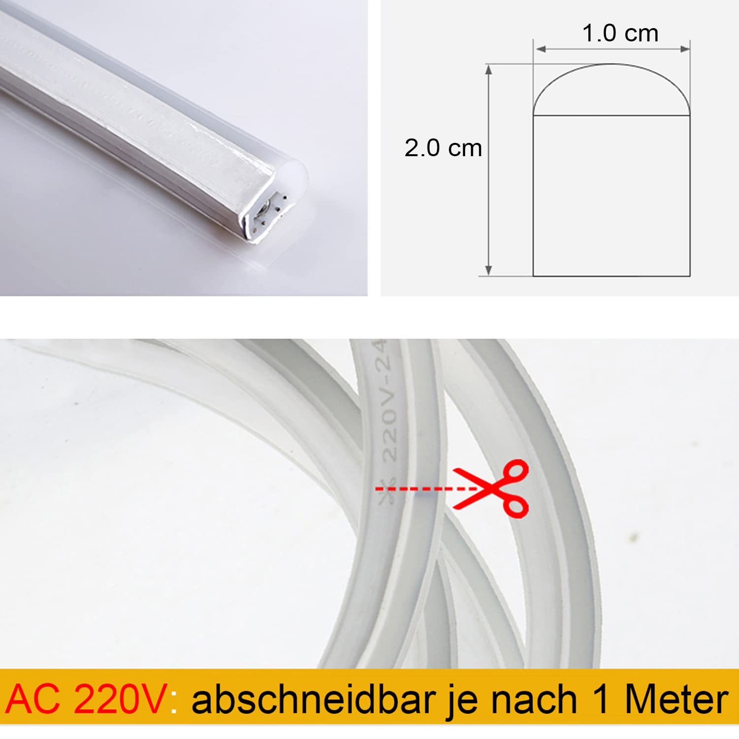 20m Neon Seil Strip, dimmbar RGB Farbwechsel flexibler LED Streifen, 5050 SMD Lichtleiste, 220V LED Band, IP65 wasserdichte Lichtschlauch mit Trafo & 24-Tasten IR Fernbedienung