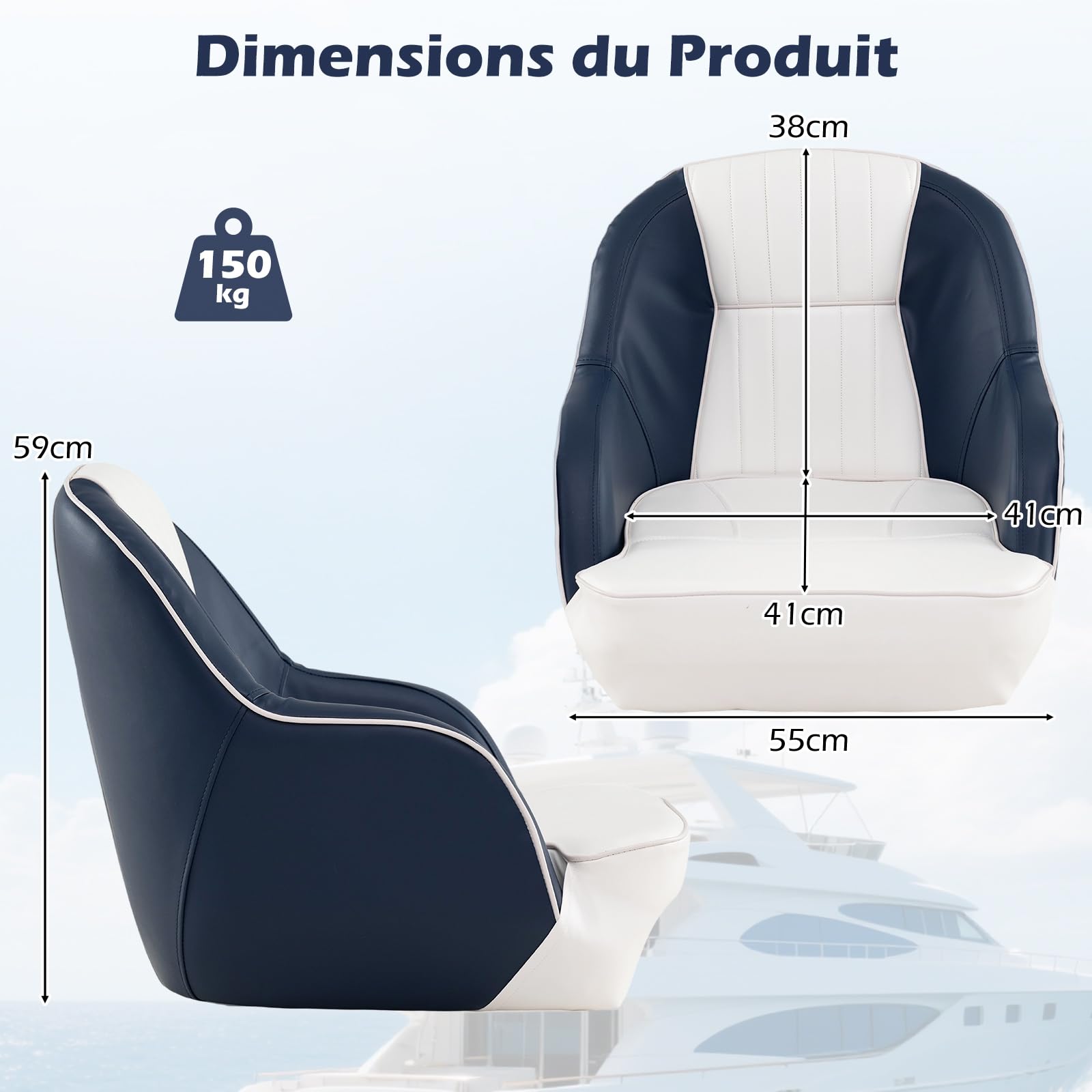 Siège de Bateau Ponton en Cuir PVC Imperméable Naustisme - Ciel & terre