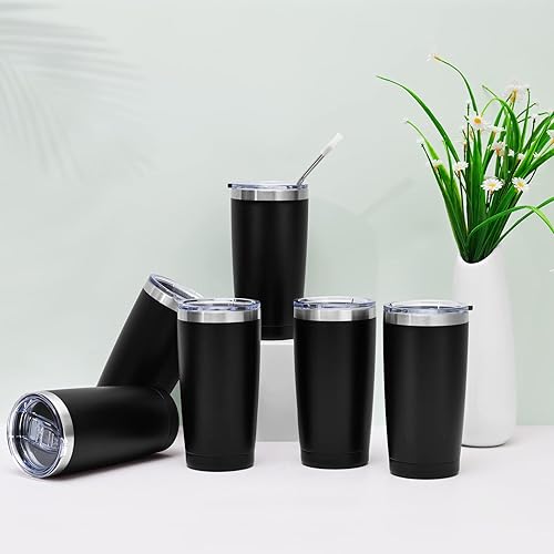Miniatura 2 de Futtumy Paquete de 12 vasos de viaje de acero inoxidable, vaso de 20 onzas con 24 tapas, vasos de café aislados, vasos de viaje de doble pared,