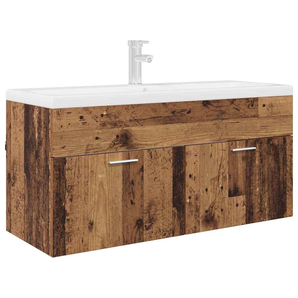 Armadietto da bagno, effetto legno anticato, 100 x 38,5 x 46 cm