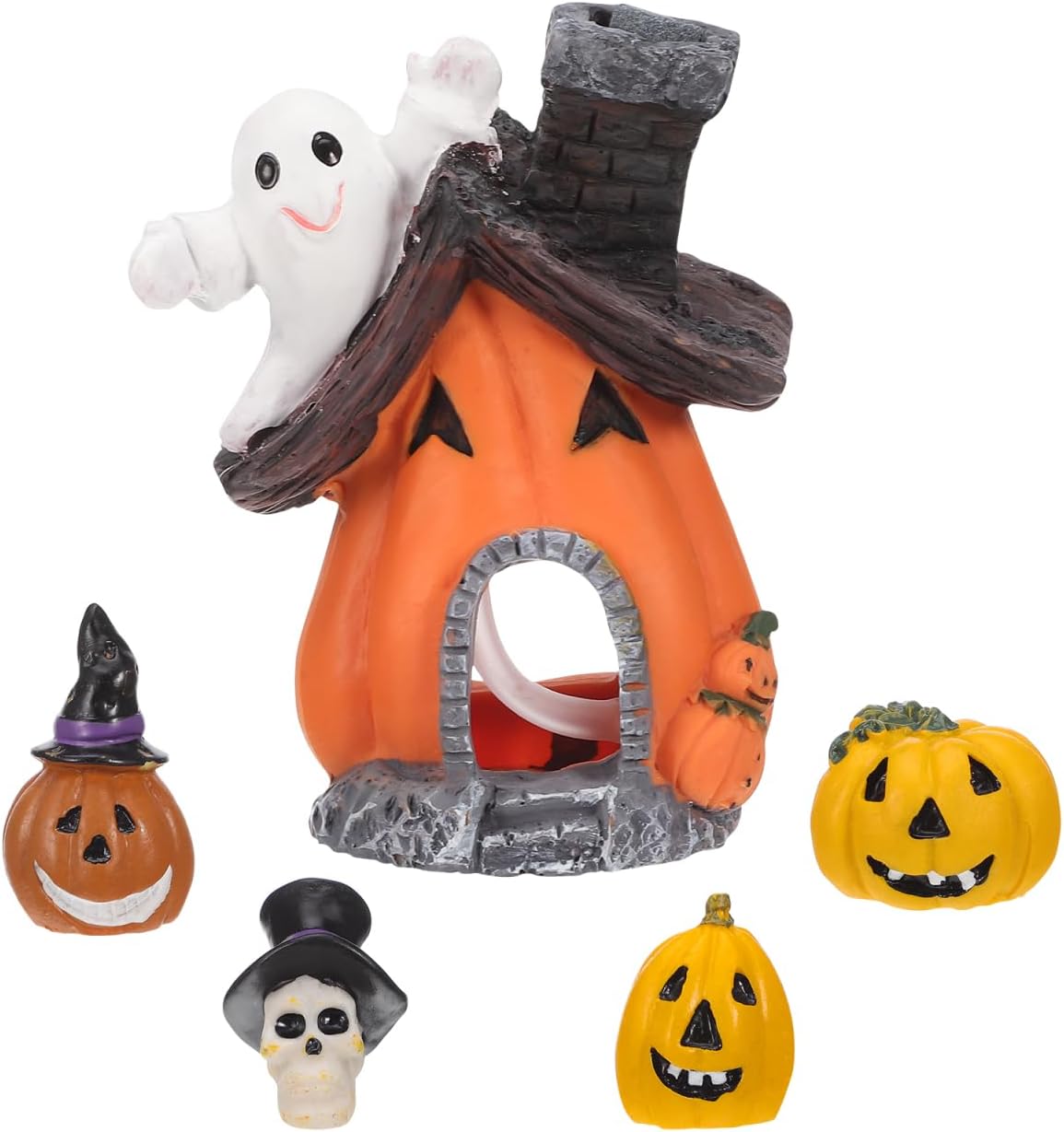 DOITOOL 5 Pieces Halloween Decorations for Fish Tank Aquarium Miniature Figurines Resin Ghost Pumpkin Bubble House Fish Tank Decorations Halloween Aquarium Ornaments Garden Decor