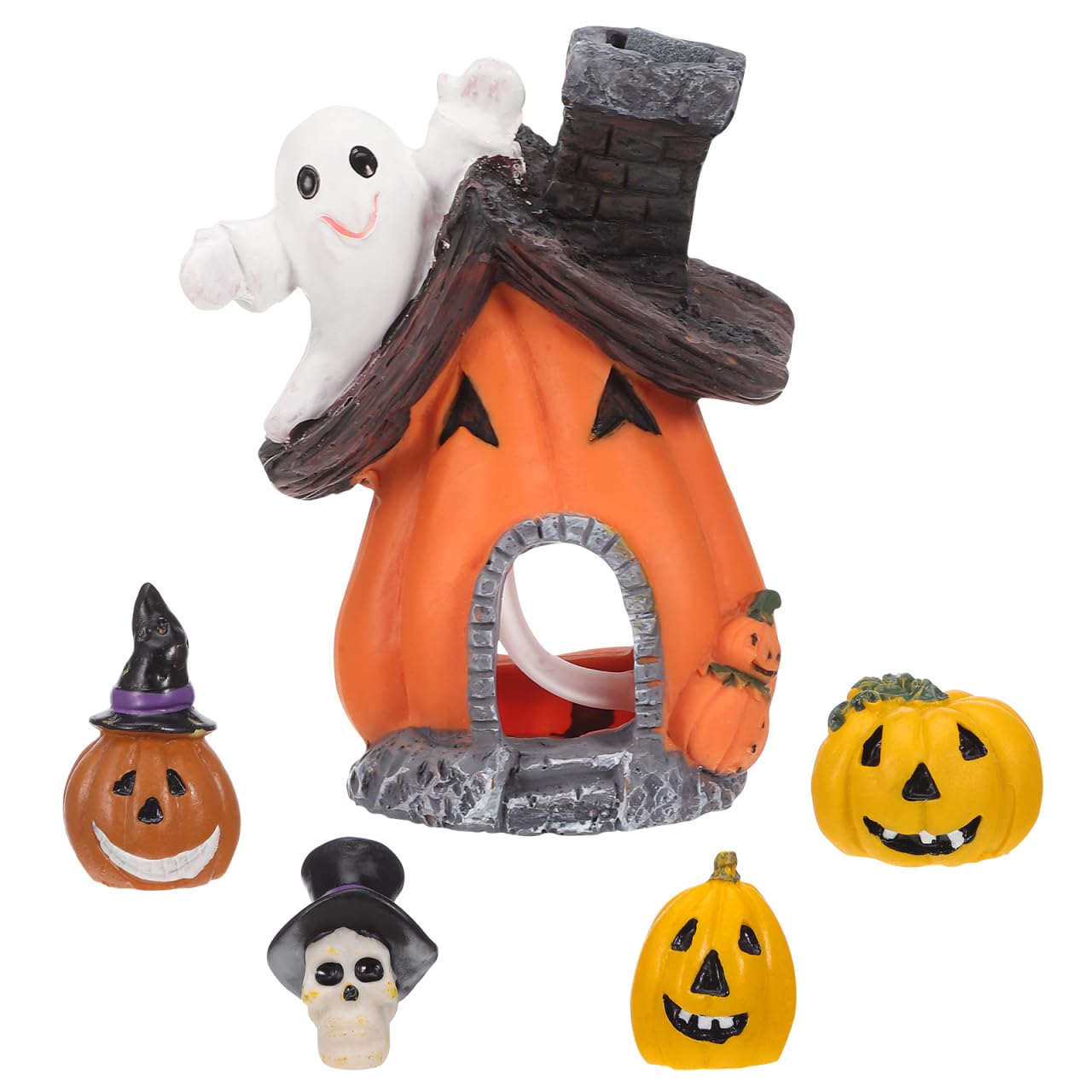 Angoily Halloween Fish Tank Decorations 5Pcs Resin Pumpkin Ornaments Aquarium Decor for Betta Shrimp Crab Small Fish Hideouts 4.7X2.8X2.4 Inch Set