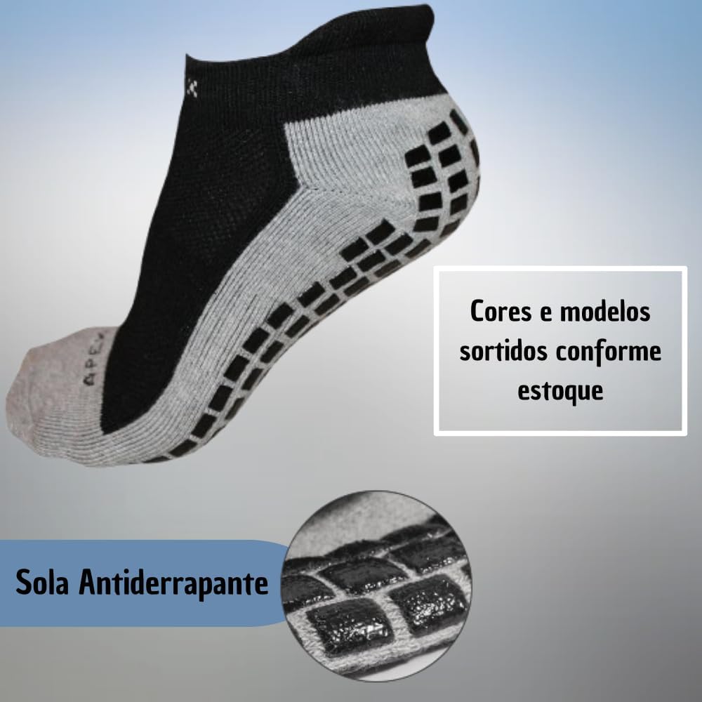 Kit 3 Meias Antiderrapantes Esportivas Masculina, Cano Baixo, Grip na Sola, Confortável, Não Escorrega, Perfeito para Esportes