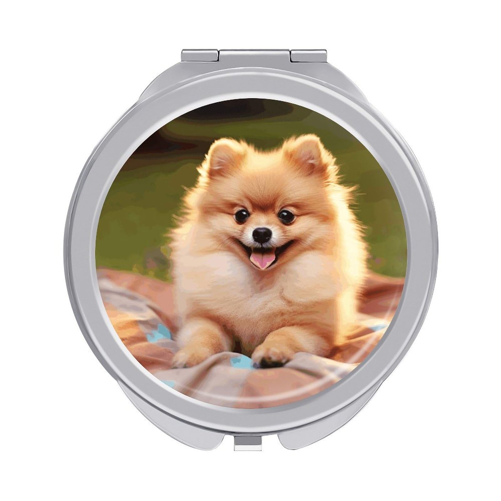 JTREHY Short-haired Pomeranian Makeup Mirror Portable Folding Mirror Compact Travel Mirrors 2-Sided Round Pocket Mirrors Cute Handheld Beauty Mirror for Handbag Purse for Women Gift