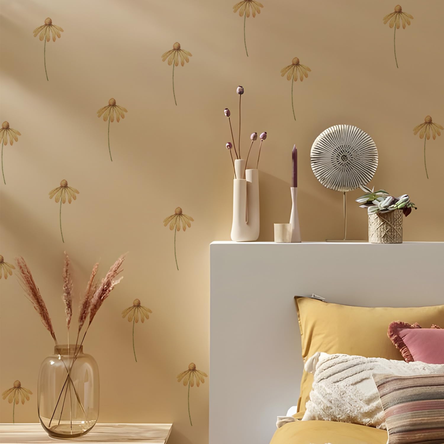 Neukids Boho Watercolor Daisy Wall Stickers，Flowers Decals for Stickers for Kids Bedrooms Livingroom Kindergarten Window Peel and Stick Wall Decor