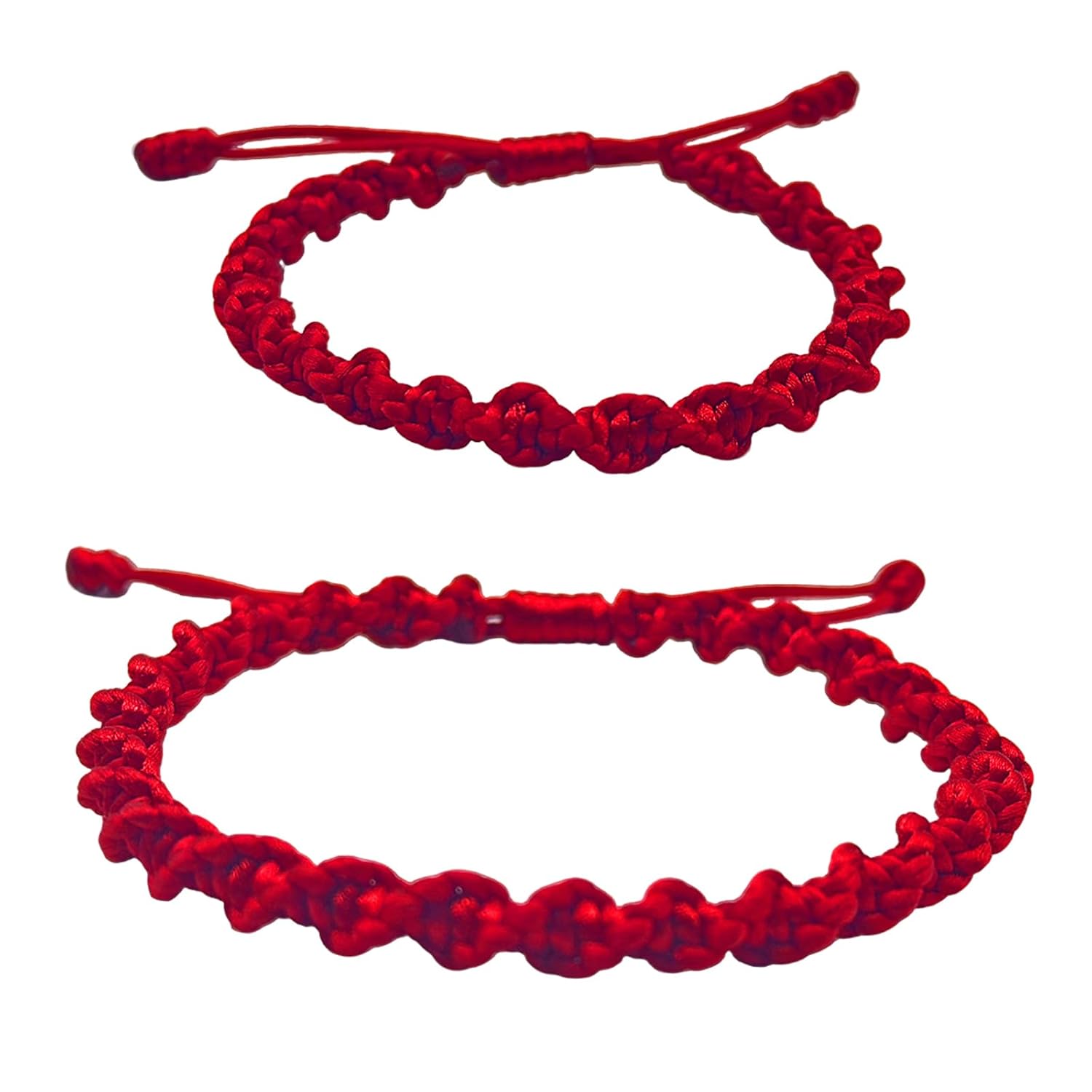 BhungGD Handmade Tibetan Spiral String Bracelet Adjustable Woven Rope Knot Buddhist Kabbalah Protection Lucky Friendship Bracelets for Mens Womens Amulet Gifts, (1 Small+1 Large), Red