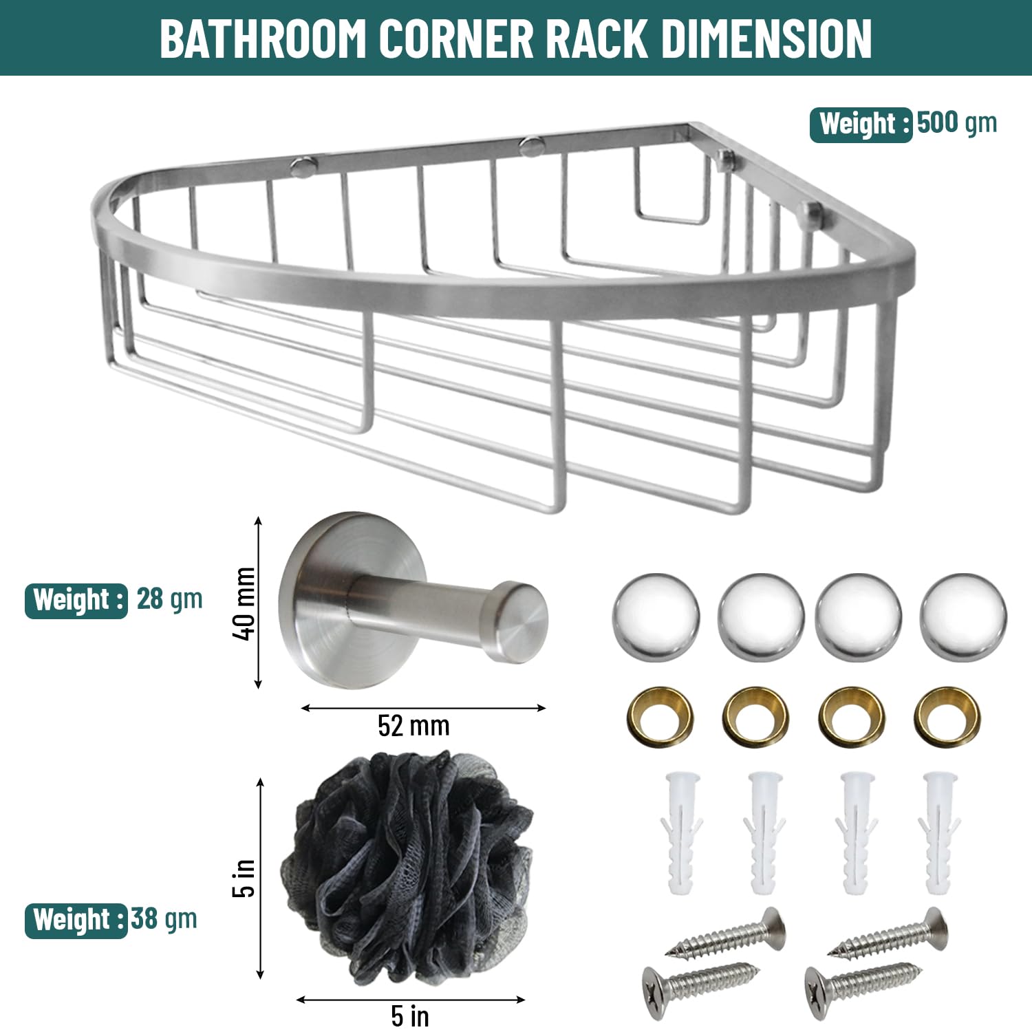 Organizador de ducha de acero inoxidable para montaje en pared, gancho individual y toallita de baño, impermeable, duradero, para baño, ahorra espacio, organizador y almacenamiento para champús,