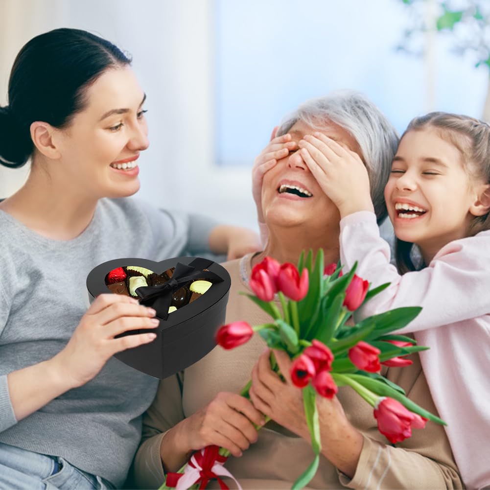 4 scatole regalo nere con coperchio trasparente a forma di cuore, scatole per fiori e cappelli da fiorista, per composizioni floreali, per regali, matrimoni, San Valentino, compleanno, festa della
