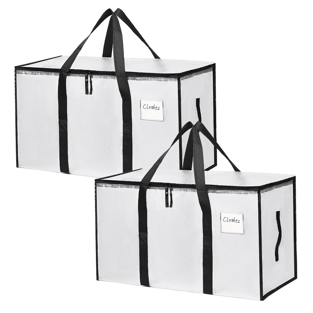 Mesiria 2 Pack Clear Clothes Storage Bags Water Resistant Thickened Storage Bag, 91L Large Foldable Packing Boxes Wardrobe Organizer Moving Bags for Bedding Clothes Blanket Duvet Toys