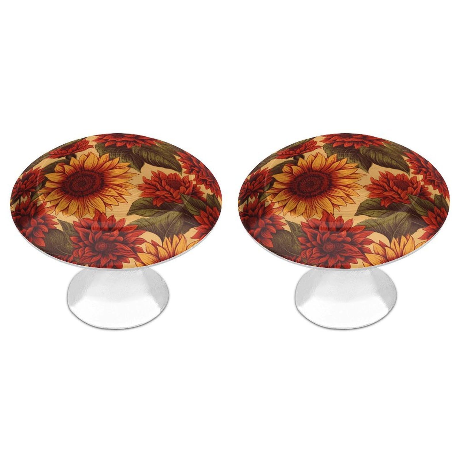 Vstadank Style Red Sunflower Drawer Knob Nice Bathroom Cabinet Knob Round Cabinet Pull Stainless Steel Cabinet Handle Circle Drawer Handle Modern Drawer Pull For Wardrobe Cupboard 2 Pcs