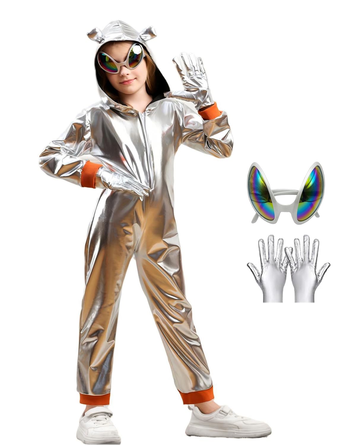 Alien Costume Kids Silver Metallic Outfit