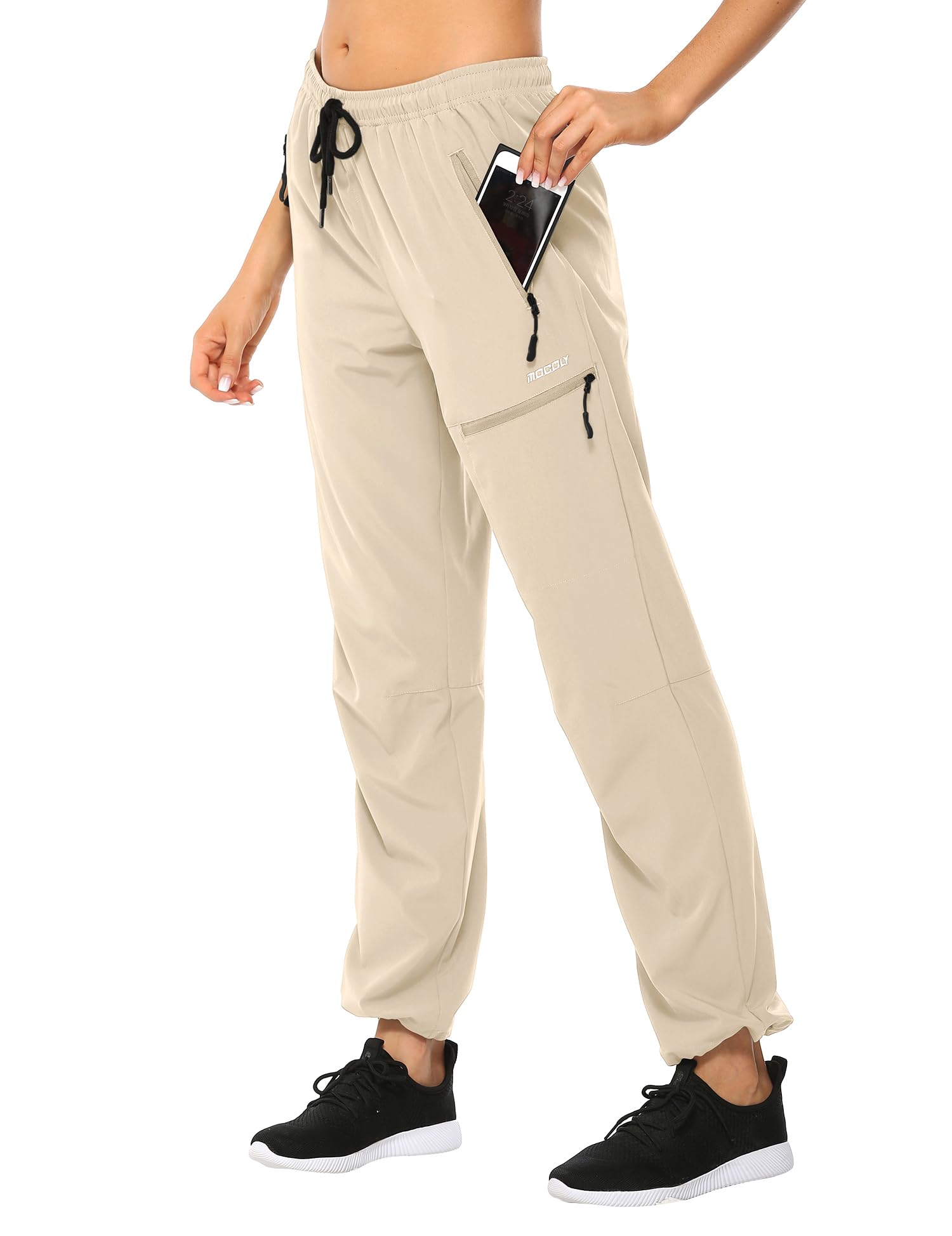 MOCOLY Women's Hiking Pants Cargo Joggers Lightweight Quick Dry Athletic Outdoor Pants with Zipper Pockets