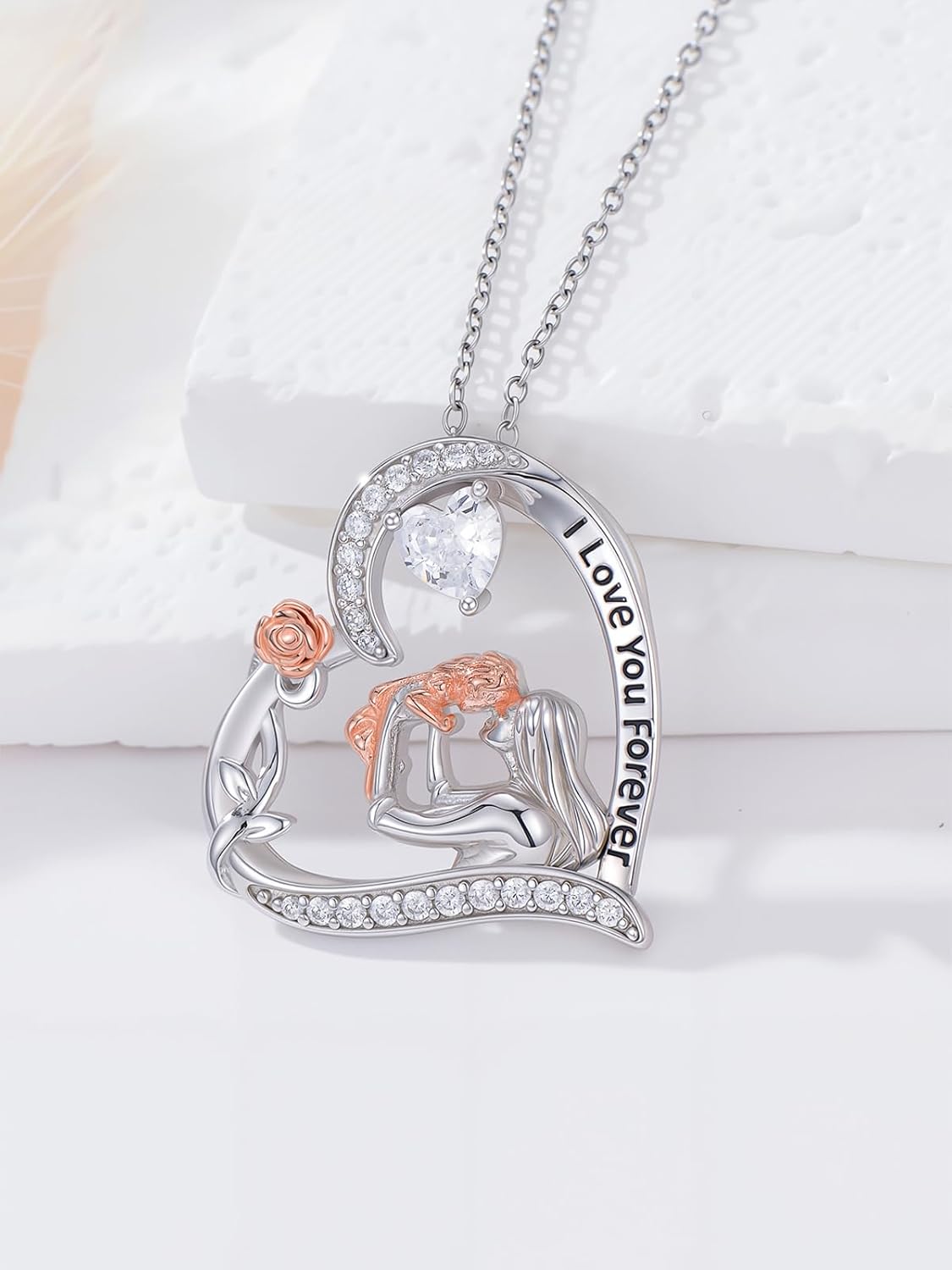 Mother Daughter Pendant Necklace, 925 Sterling Silver Mom and Daughter Jewelry, Birthday Christmas Mother's Day Gifts for Mom Daughter Grandmother - Image 2