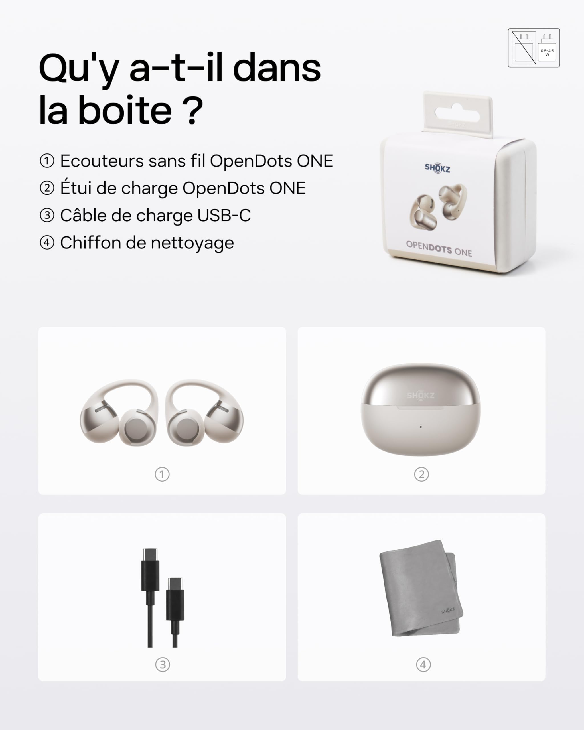 SHOKZ OpenDots One écouteurs Clip-on à Oreilles Libres, IP54 - Gris | audio dolby premium, à clip 6, 5 g, bluetooth 5.4, sans fil avec microphone, chargement rapide, 40 h d’autonomie, IP54