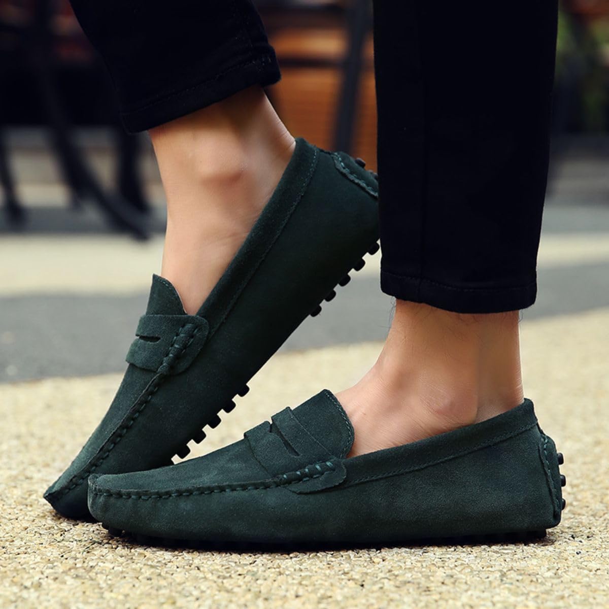 Hombres Elegante Hebilla Mocasines Comodidad Ante Zapatos de Conducir Estiloso Pantuflas Holgazanes Slip On Verano Plano Cuero Zapatos de Conducción 38-49 EU