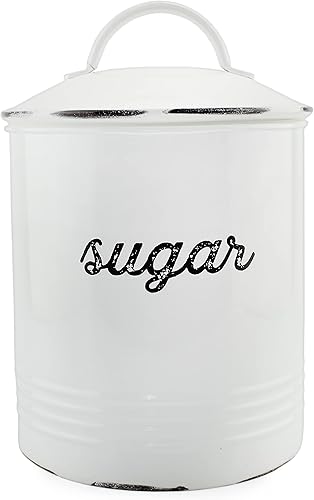 AuldHome - Recipiente de azúcar blanco esmaltado almacenamiento de grapas de estilo rústico envejecido para cocina disponible en Yaxa Peru
