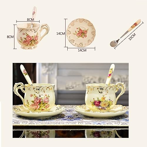 Miniatura 4 de Tazas de té y platillos (rosa, 8 onzas), juego de taza y platillo floral con cuchara, tazas de té vintage, juego de té de porcelana, juegos de té