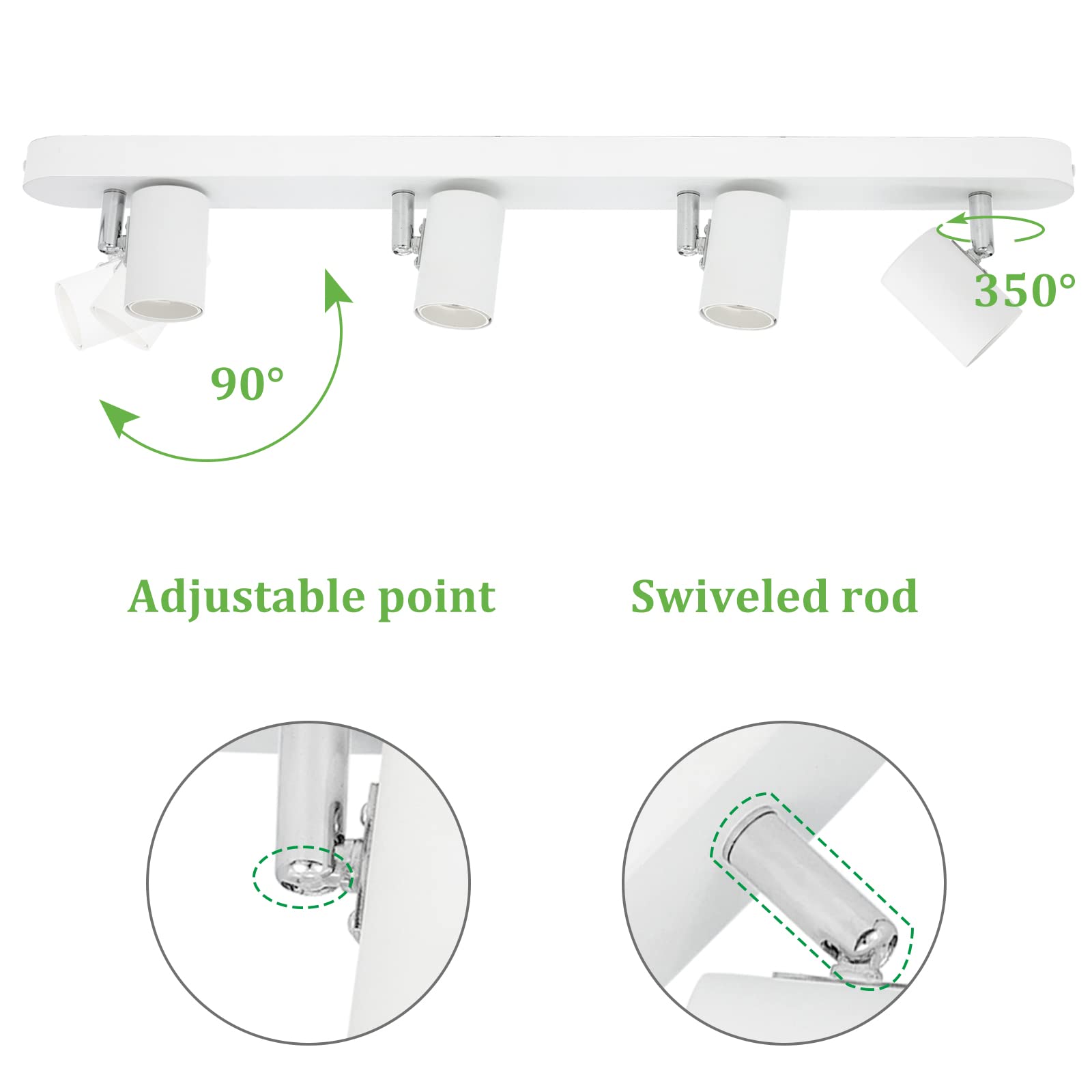Lampada Da Soffitto A 3 Faretti Orientabili - Plafoniera Industriale Bianco/Alluminio, Portalampade E27 Max 60W - 6