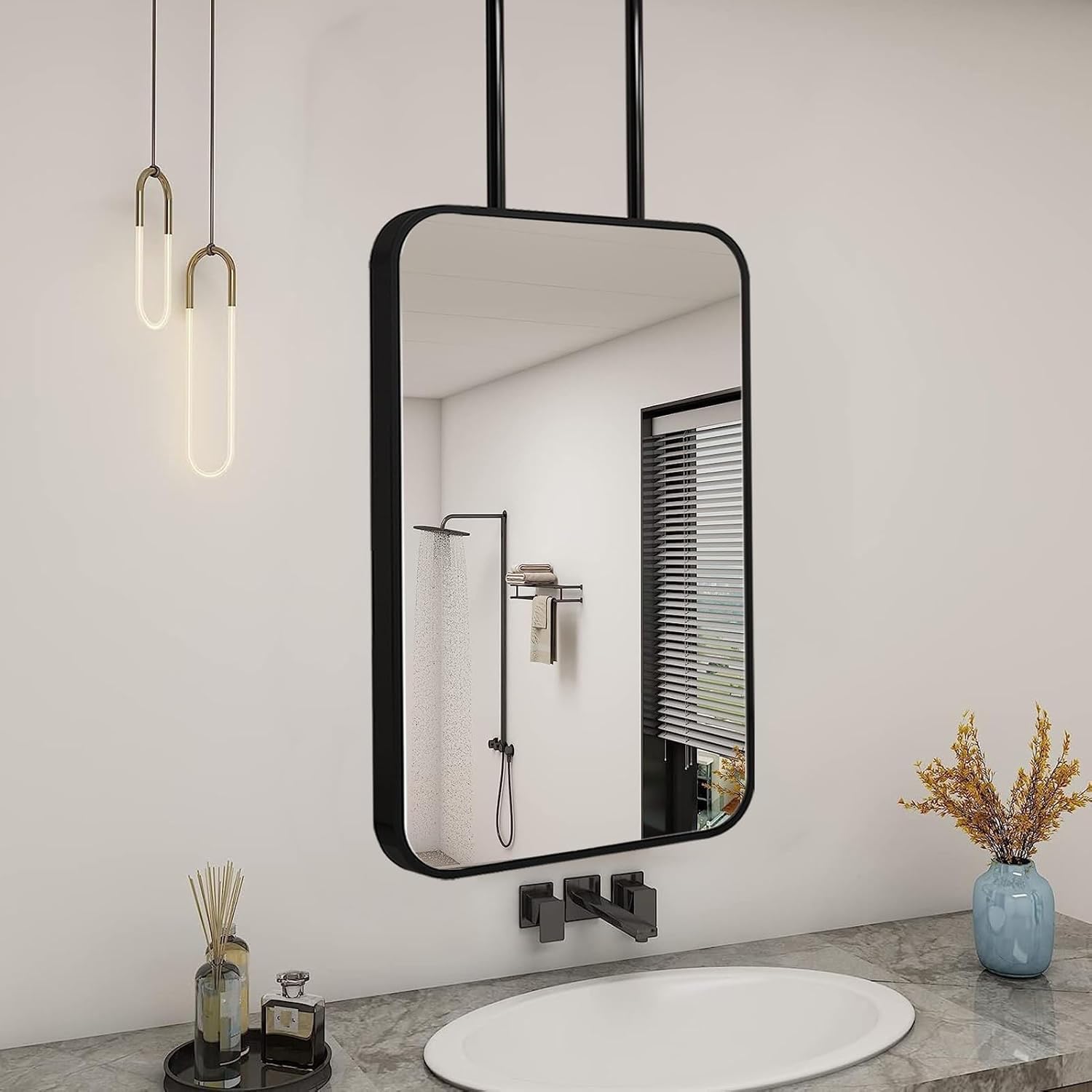 Miroir salle de bain suspendu pour rasage et maquillage quotidien facile