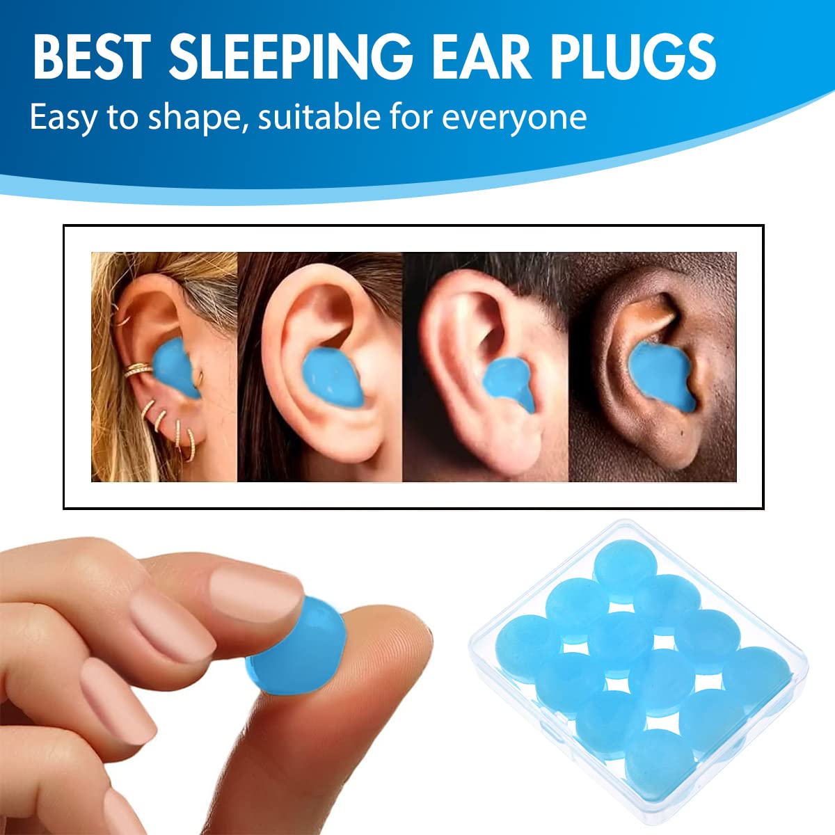 7 Paia Tappi Orecchie Silicone per Dormire, Antirumore Morbidi Modellabili Riutilizzabili - Protezione Dell'Udito, Insonorizzanti per Piscina, Nuoto, Lavorare (Blu)