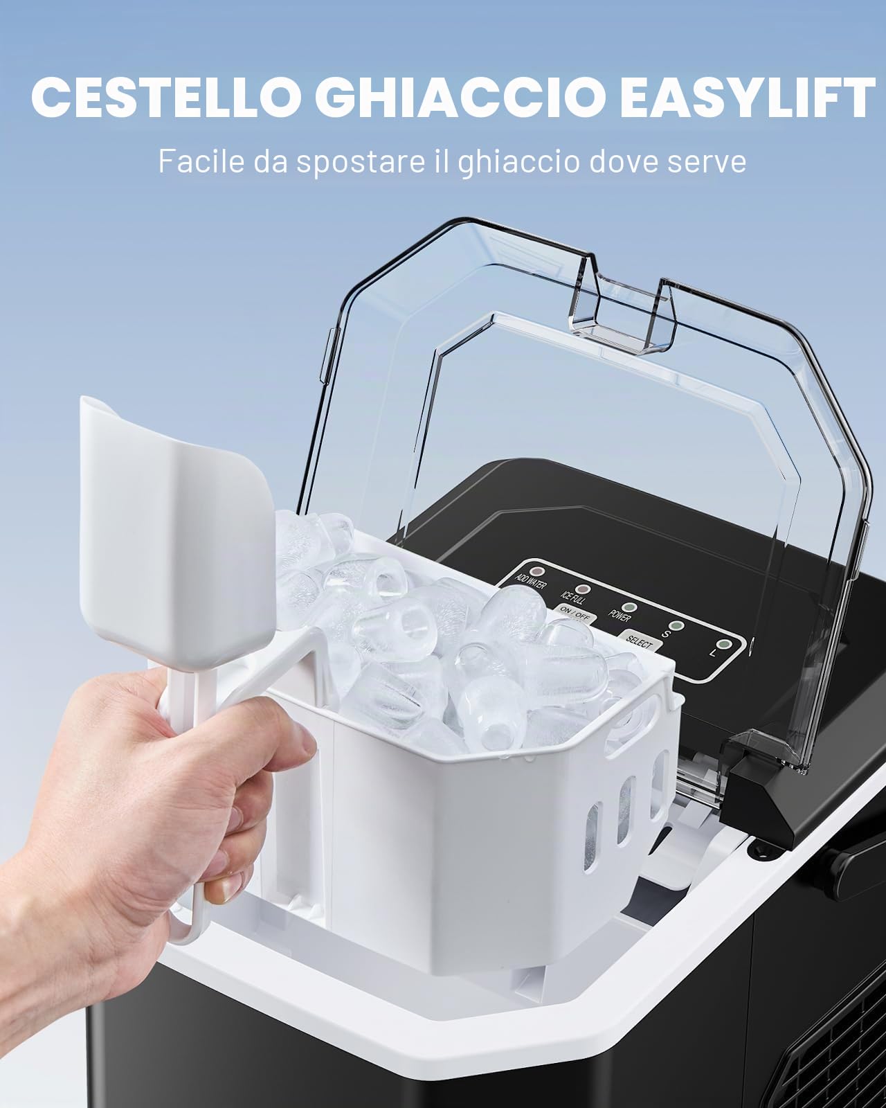 Silonn Macchina per il ghiaccio portatile, macchina per il ghiaccio autopulente con maniglia per il trasporto, include cestino e paletta, produce 9 cubetti di ghiaccio in 6 minuti, capacità