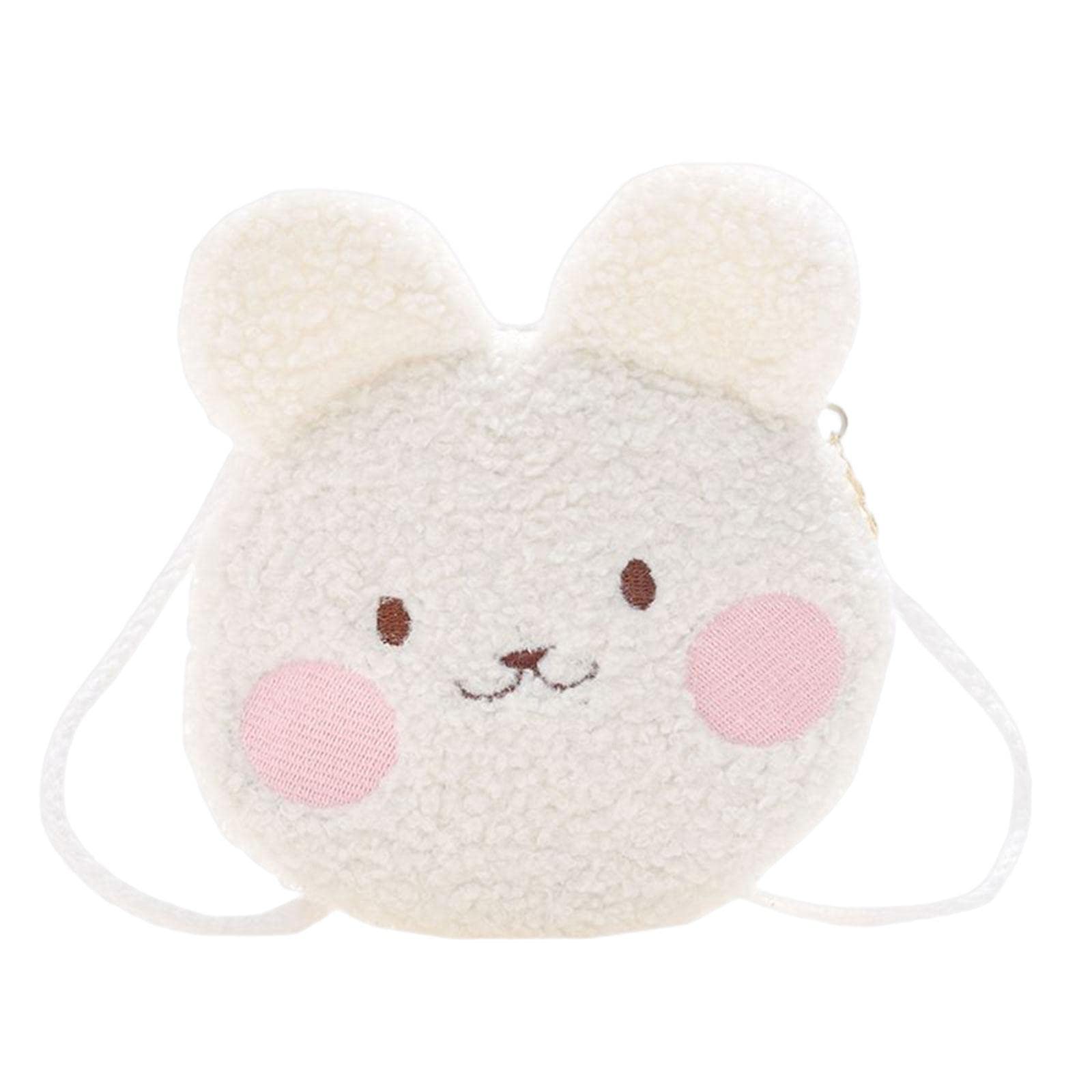 Plush Shoulder Bag fashion Zipper Closure Furry Girls for kids White-image-11