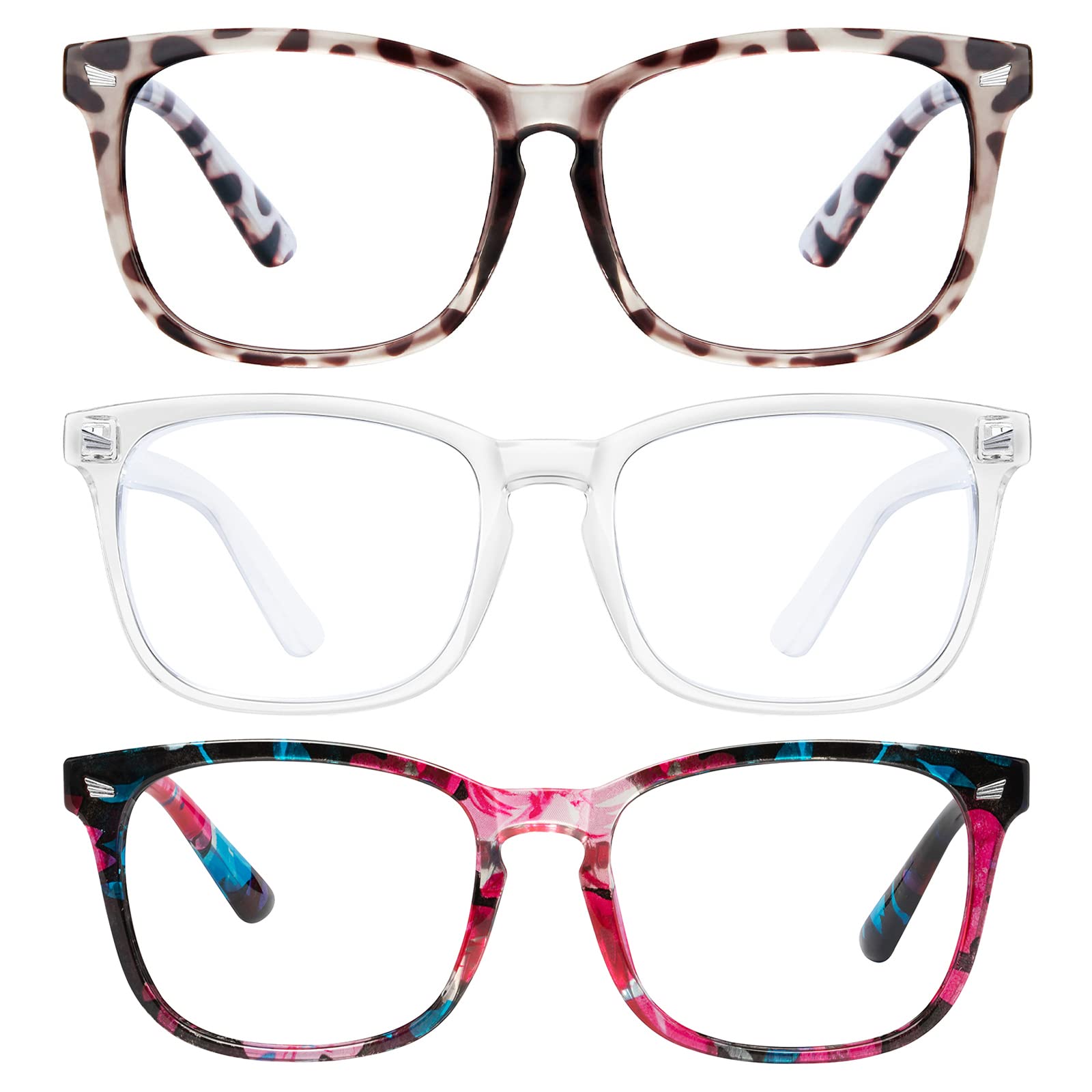 Gafas de bloqueo de luz azul - para mujeres/hombres, 3 unidades de lectura de computadora para juegos, antifatiga ocular y luz azul, sin receta, 8068-3p Douhua+toumin+baohua, Medium