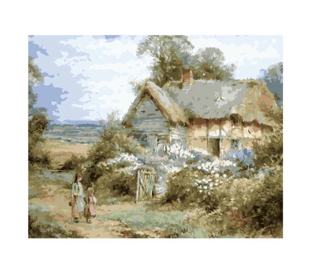 WOWDECOR Paint by Numbers Kits for Adults Kids, Diy Oil Painting - Countryside Thatched Cottage Childs 16x20 inch (Framed)