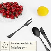 Vista 2 de Quatish - Utensilios de viaje con estuche, juego de cubiertos portátiles para el trabajo, juego de cubiertos de viaje reutilizables de acero Negro