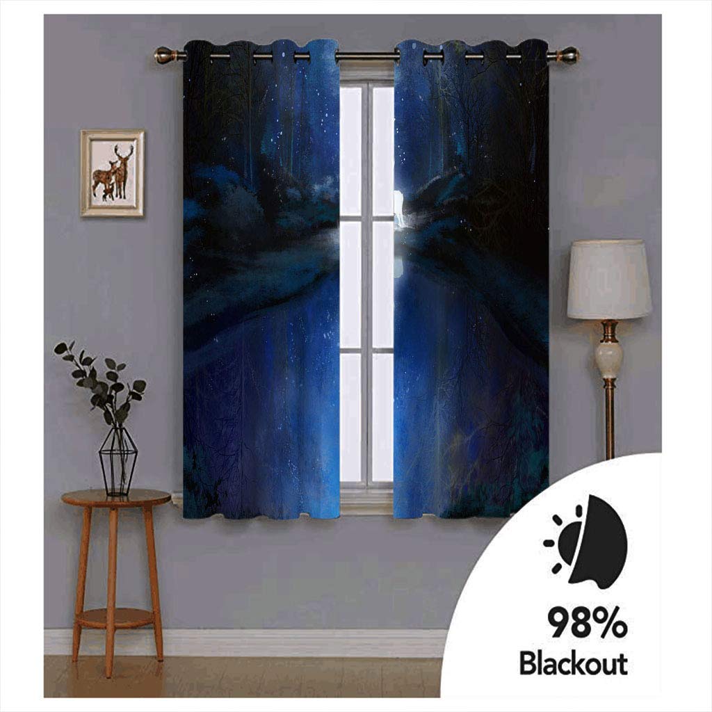 Vorhänge Kinderzimmer Junge 3D Blauer Sternenhimmel Hirsch Jungen Kinder Mädchen, Blickdicht Dekor Schlafzimmer 140x240 cm Verdunkelungs Fenster Vorhang Panels, Gardinen Mit Ösen
