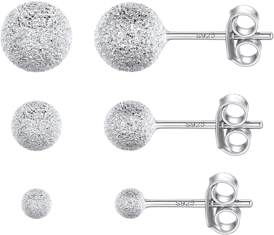 PROSILVER 925 Sterling Silver Ball Stud Earrings, Hypoallergenic for Sensitive Ears, Womens Flat Back Studs, 3mm/4mm/5mm/7mm, Come with Box