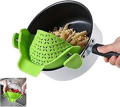 Clip on Strainer, Pasta Strainers, Amorbase Adjustable Silicone Snap Colander Kitchen Gadgets for All Pots Pans Bowls, Draining Noodles Greace - Green