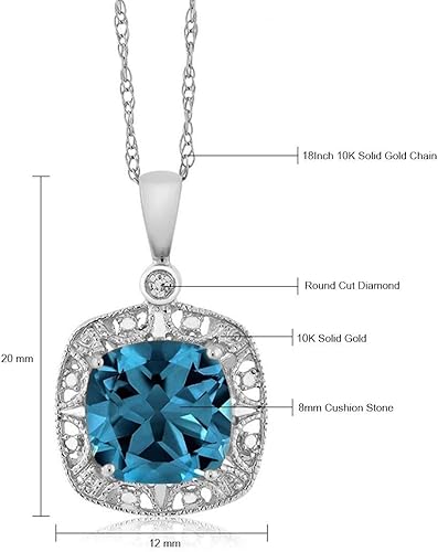 Miniatura 6 de Gem Stone King Collar con colgante de oro blanco de 10 quilates con topacio azul Londres y diamantes blancos para mujer (2.74 quilates, piedra natal