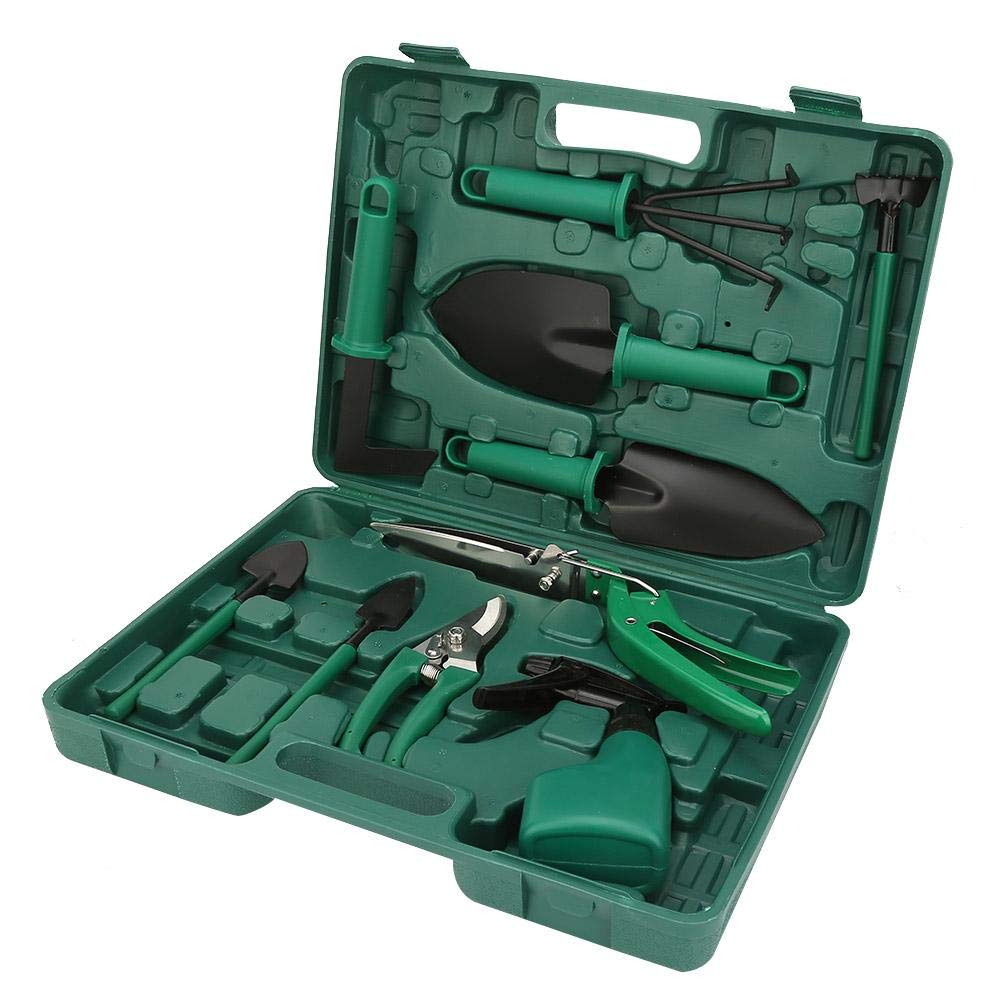 Garten-Handwerkzeug, Gartenzubehör 10 Stück Multifunktionales Schaufel-Rechen-Klipper-Set mit Kunststoffkoffer Haushalts-Garten-Handwerkzeug