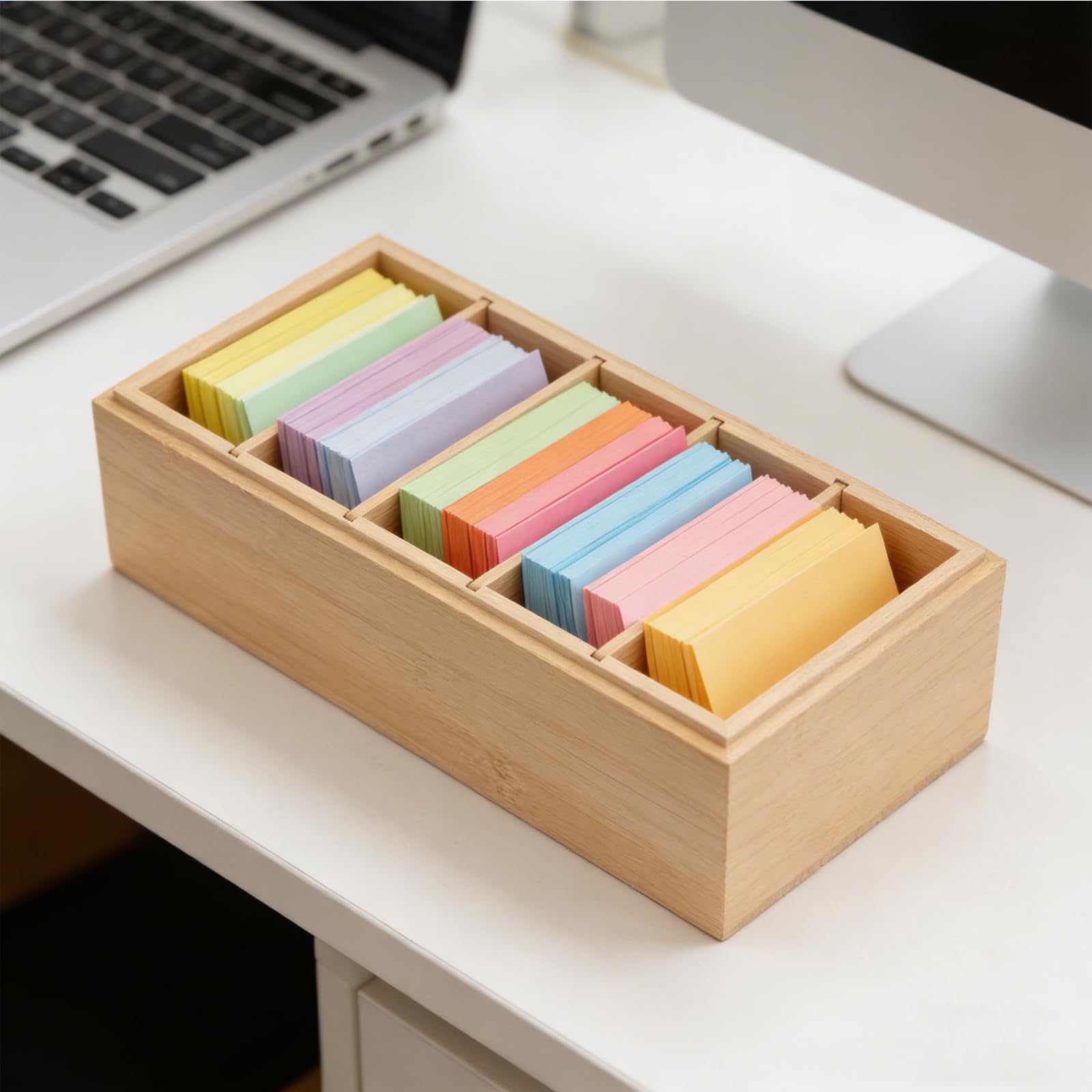 A7 Boîte à Fiches en Bois, Boîte de Rangement pour Cartes avec 5 Compartiments Boîte à Fiches de Classement avec Couvercle, pour Bureau école et Maison (22,2 X 12,8 X 9 Cm)