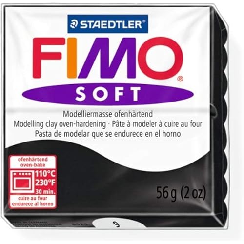 Staedtler Fimo Soft Black (9) Oven Bake Modelling Clay Moulding Polymer Block Colour 56g (1 Pack)