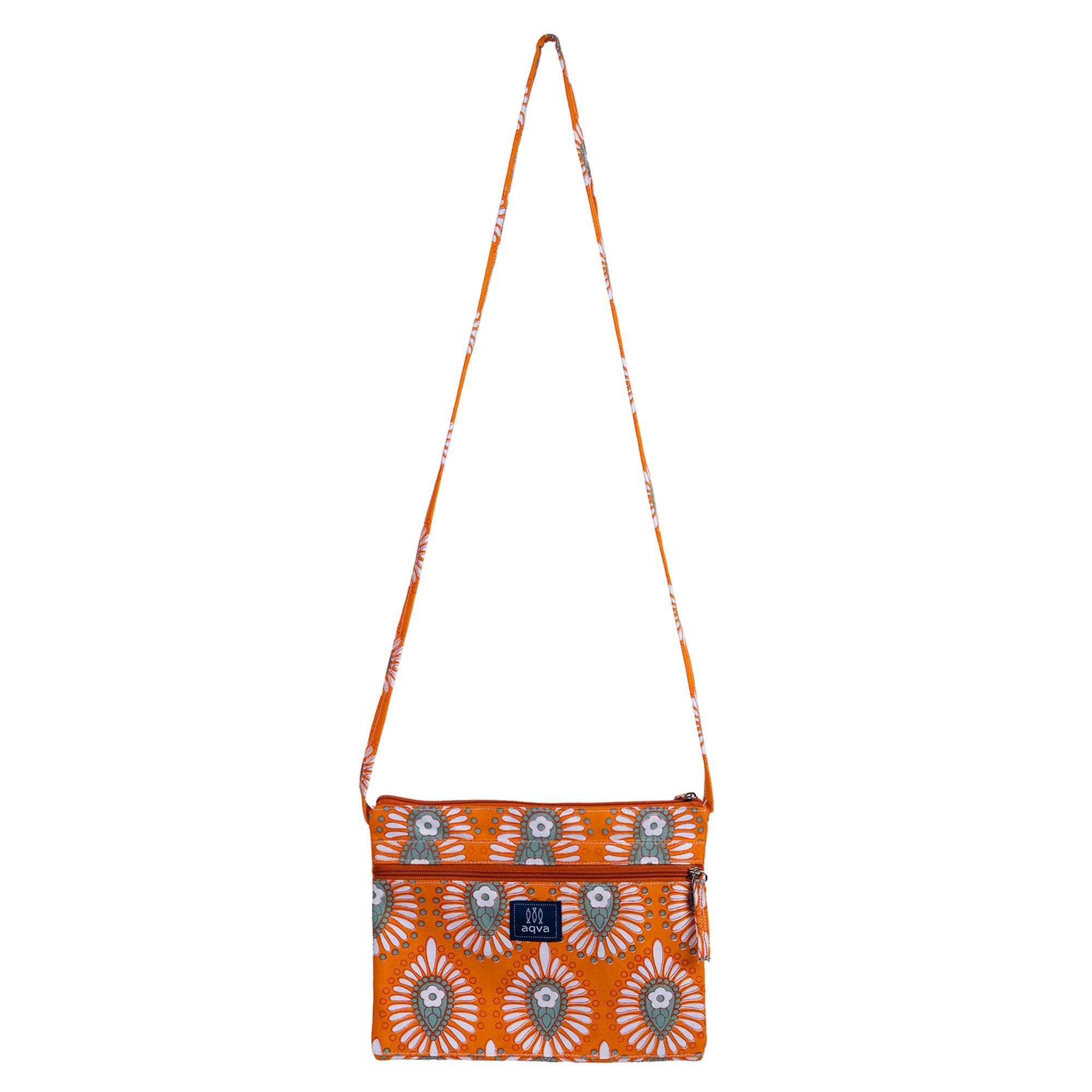 AQVA Womens Cotton Printed Sling Bag Cross-body Bag Stylish, Sturdy, Zip Closure With Front Pocket Handbag For Travel (Baghiya Acquamarine Orange) (B09S9X78PM) Amazon Price History, Amazon Price Tracker