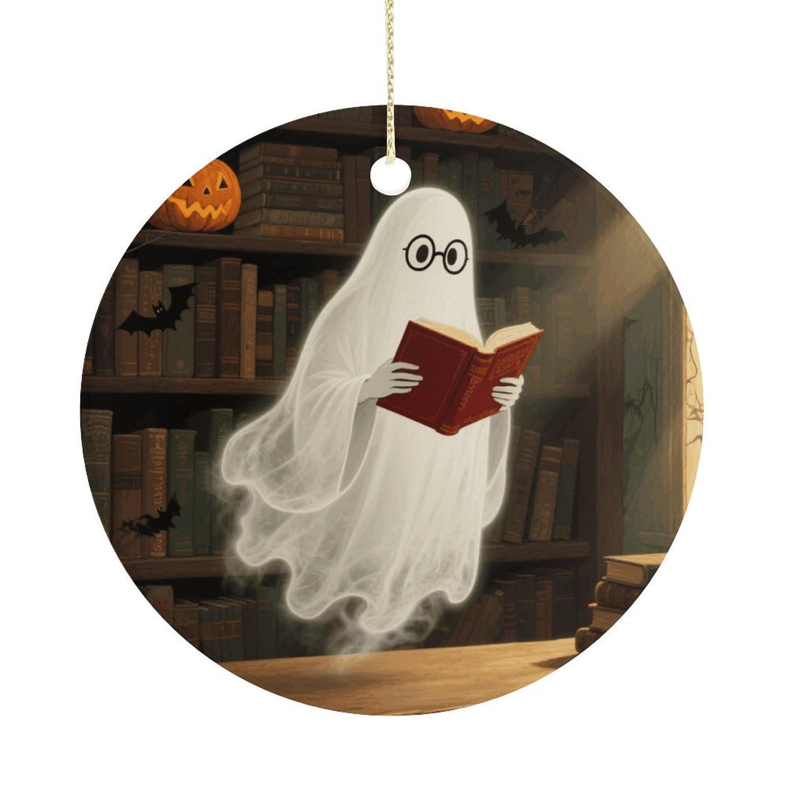 Personalized Christmas Ornaments 2025 Ceramic Hanging Halloween Spooky Ghost Ornaments with Gold String Double-Sided Vintage Holiday Decorations for Tree Mantel Tabletop Xmas Party Favors