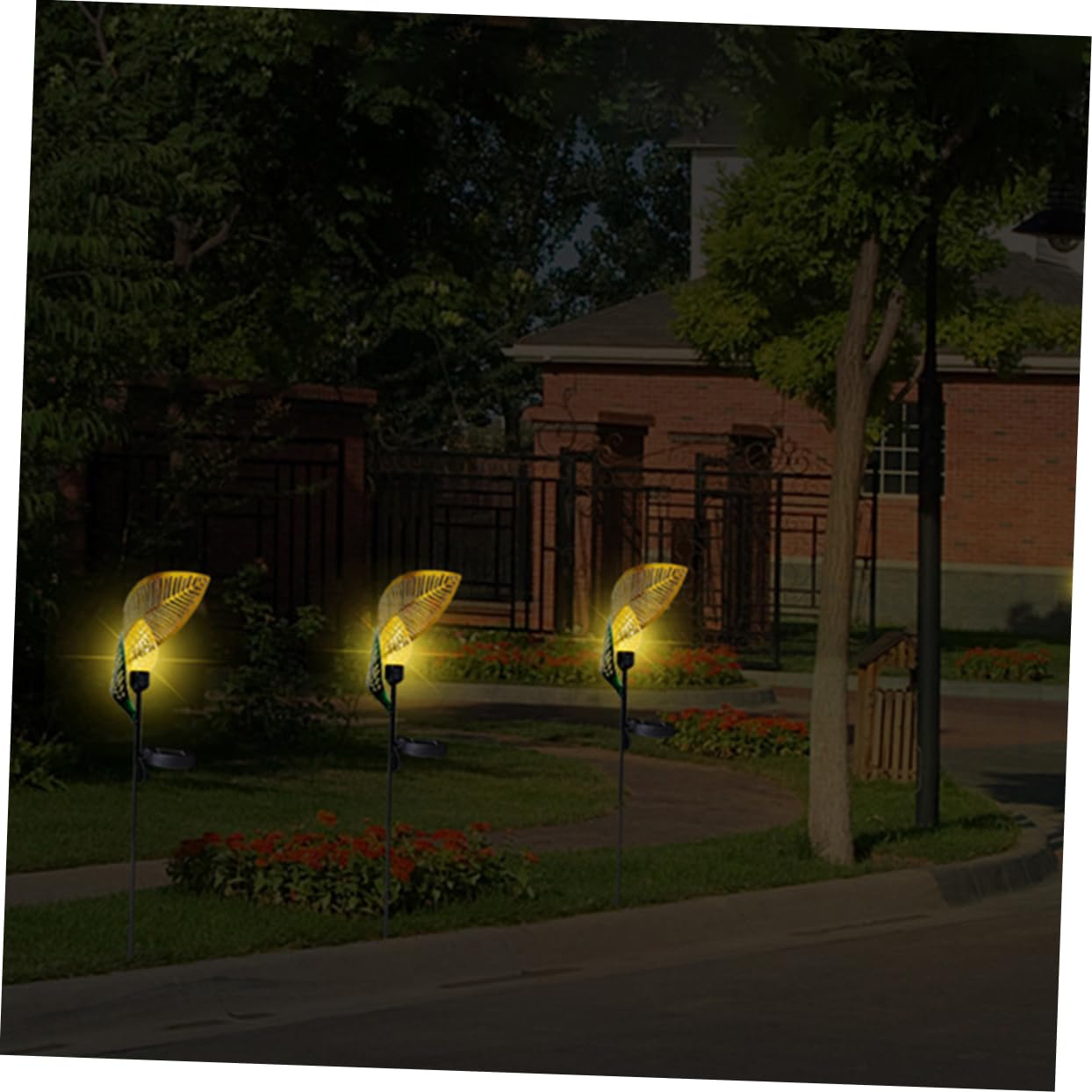 IWOWHERO Solar Powered Leaf Shape Plug in Lamp Abstract Wrought Iron Garden Light Decorative Solar Outdoor Light for Patio Unique Leaf Design