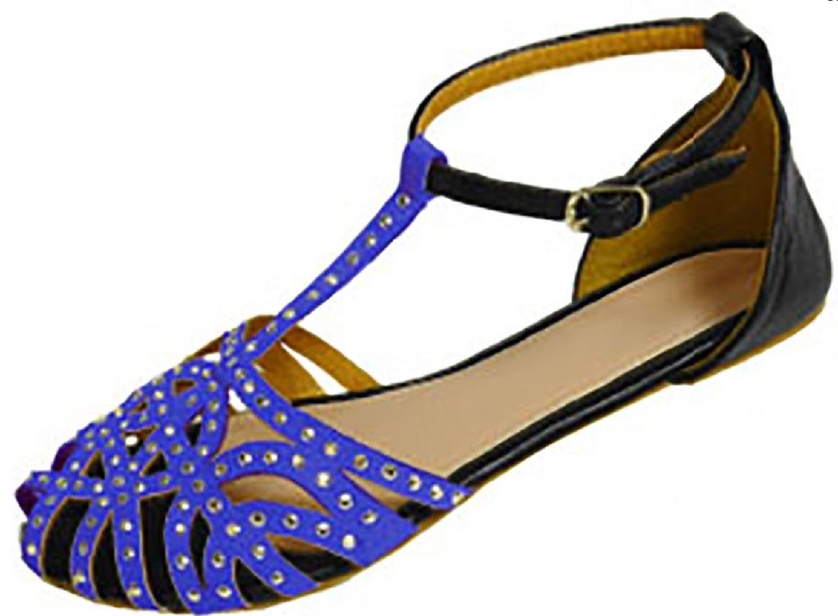 Shoes 18Womens Microsuede Sandals Flat Shoes W/Rhinestones,Studs & Contrast Ankle