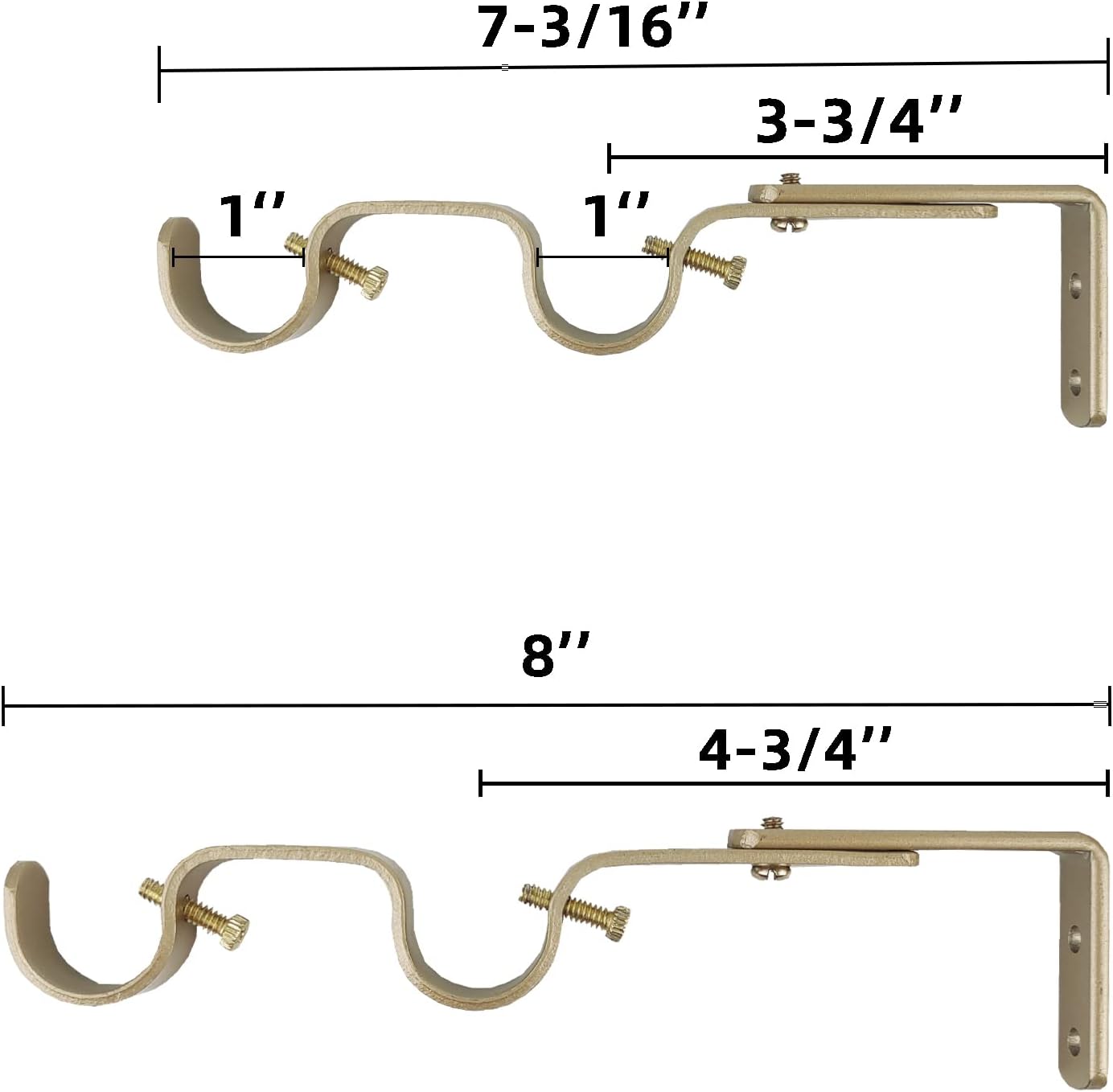 Heavy Duty Curtain Rod Brackets, Fits up to 1 inch Rods, Adjustable Double Curtain Rod Holders, Set of 6, Gold