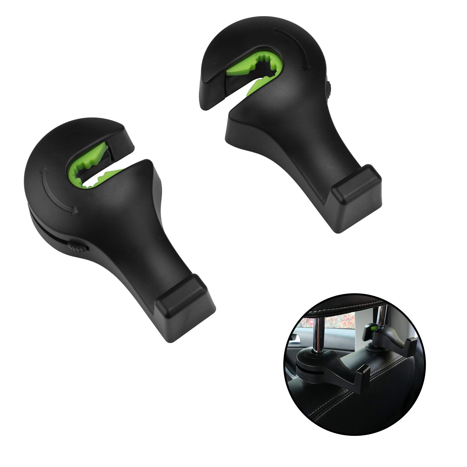 LivTee Car Back Seat Headrest Hook, 2-Pack Car Seat Accessory for Coats Umbrellas Grocery Bags Handbag & More, Black