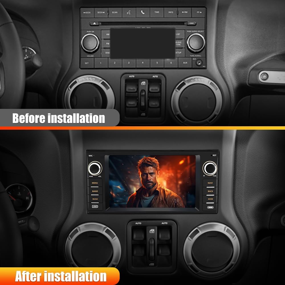 Junsun Android 13 Car Radio Stereo for Dodge Ram Charger Caravan/Jeep Wrangler JK Compass Patriot/Chrysler, 7 Inch Touch Screen with Wireless CarPlay, Android Auto, WiFi, FM Radio, Backup Camera