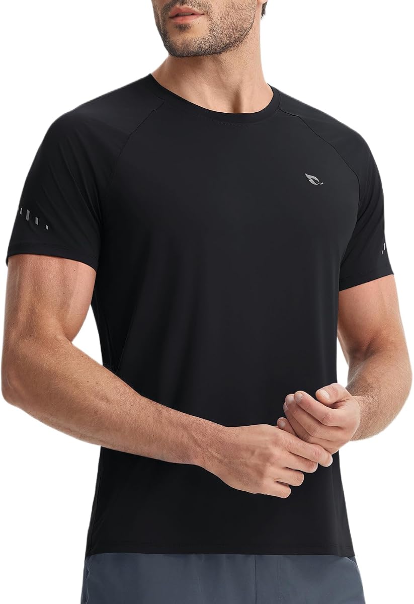 baleaf Men's Ice Cooling Running Shirts Short Sleeve Workout Athletic Shirt | Ice Cooling Fabric, UPF 50+, Quick Dry Moisture Wicking, 4-Way Stretch, Running, Workout, Outdoor Activities