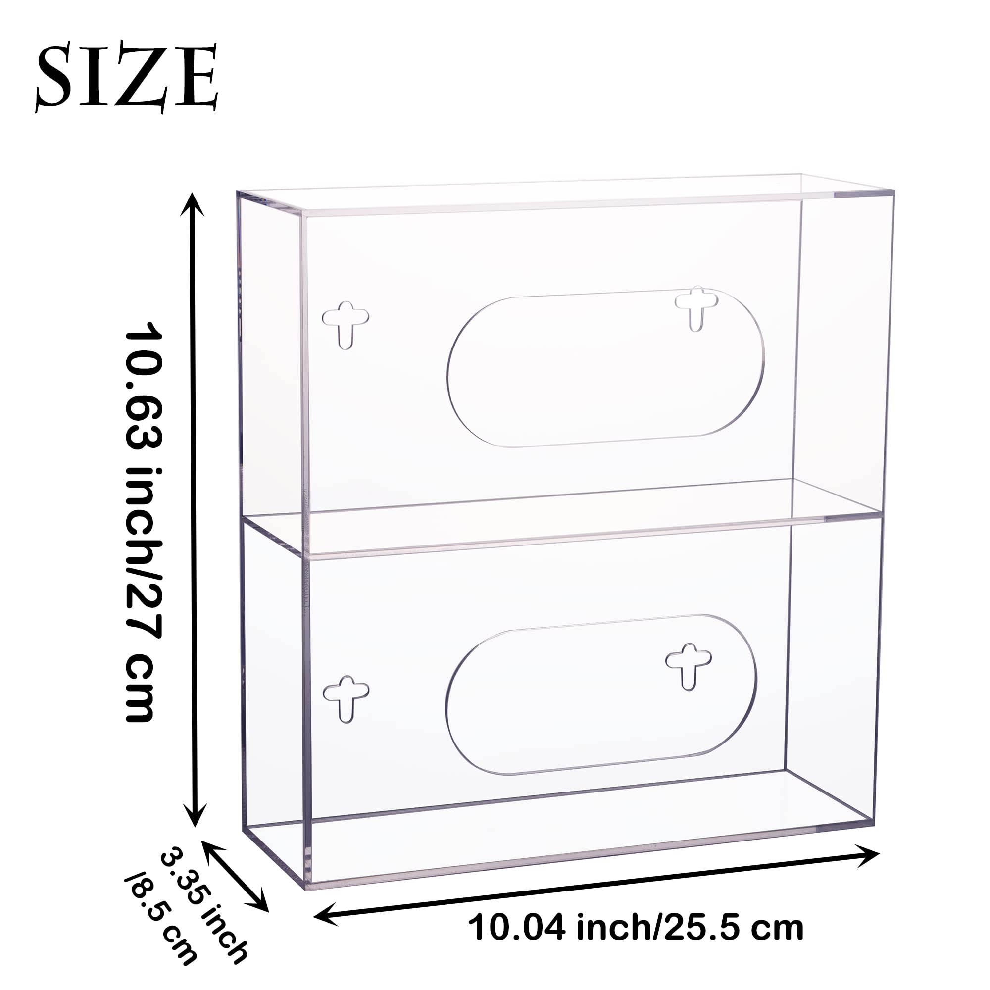 Porta dispenser per guanti in acrilico, a parete, doppio guanto per medicina, lattice, gomma, nitrile, esame, scatole per guanti usa e getta, per tessuti, trasparente